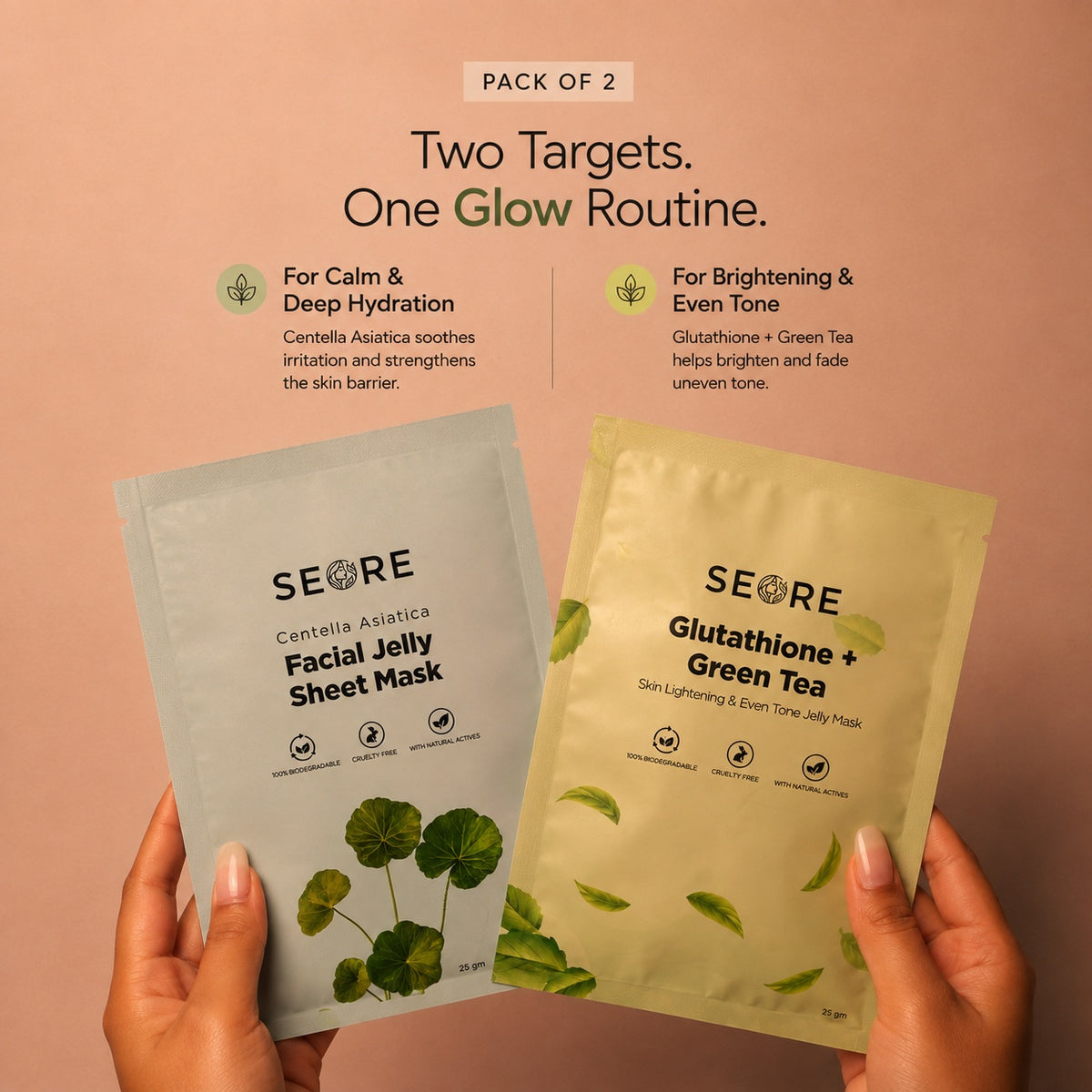 SEORE Centella Asiatica + Glutathione + Green Tea Jelly Sheet Mask | Pack of 2