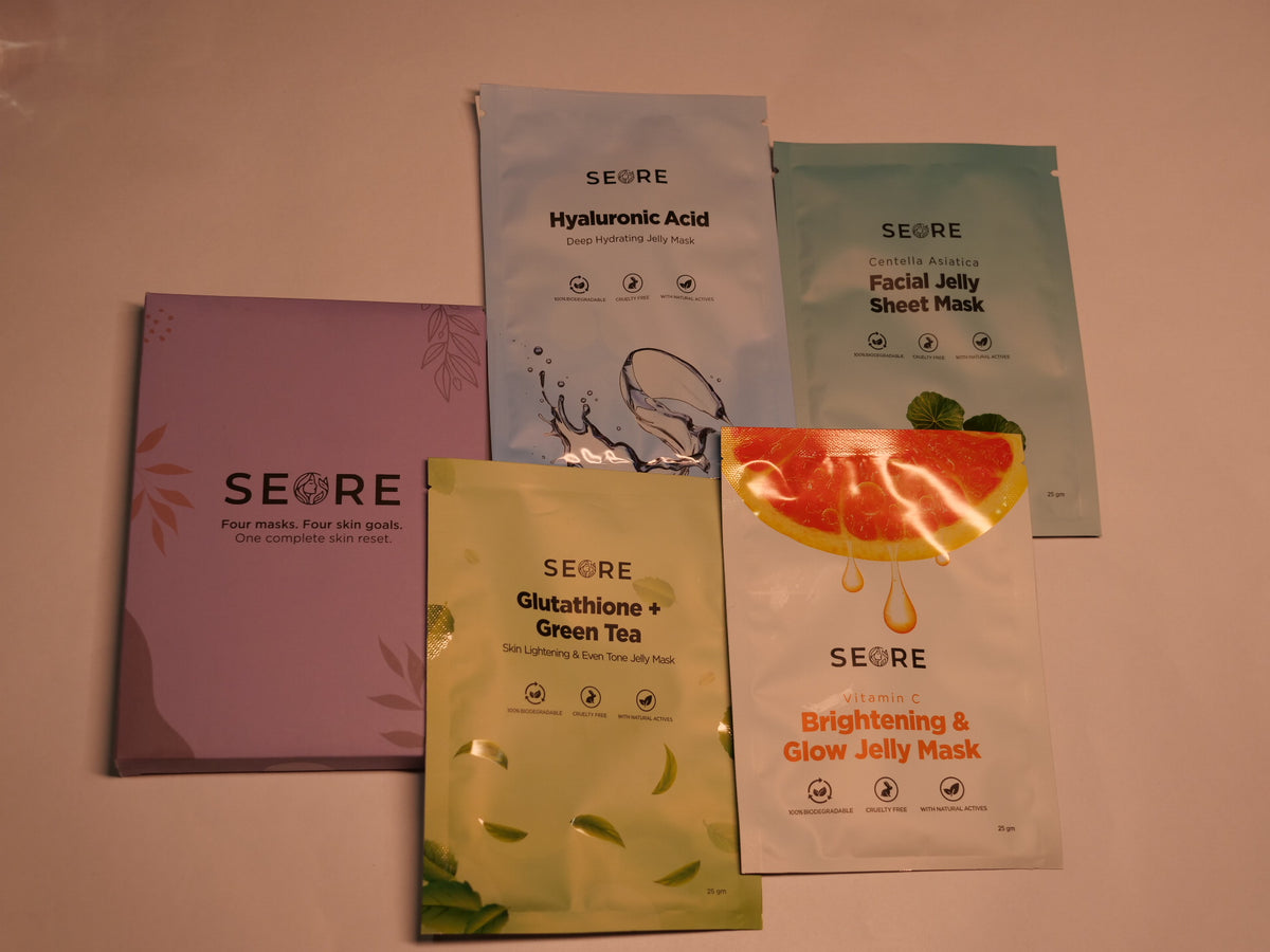 SEORE Jelly Sheet Mask | Combo Pack of 4 + Get 1 Jelly Sheet Mask Free |