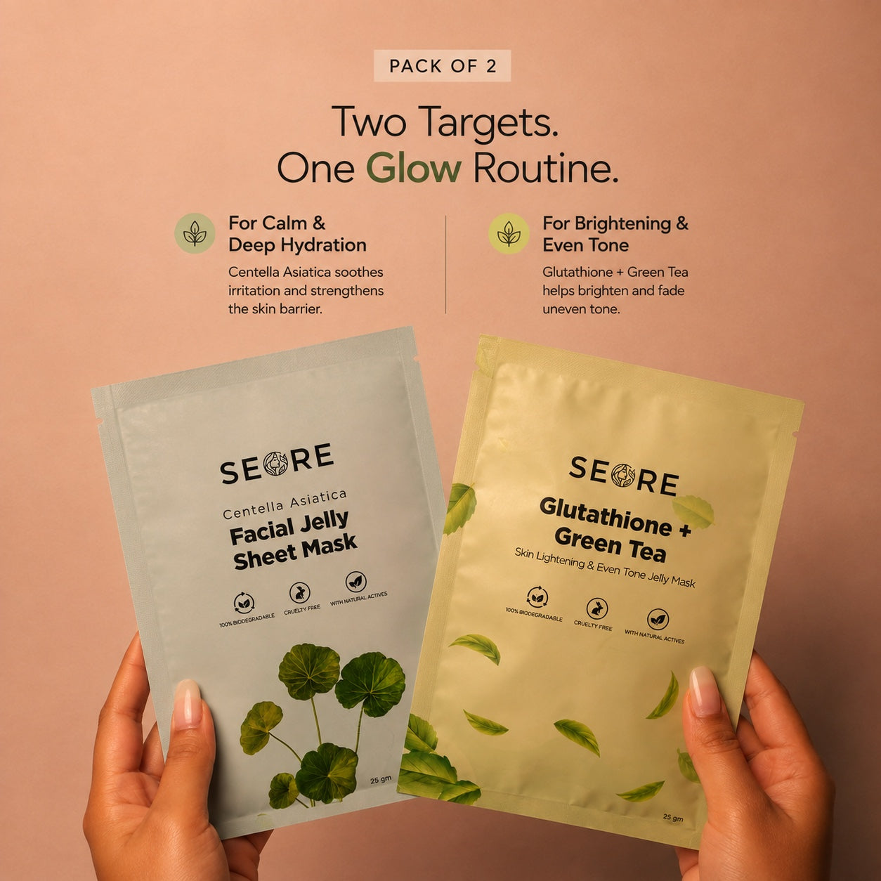 SEORE Centella Asiatica + Glutathione + Green Tea Jelly Sheet Mask | Pack of 2